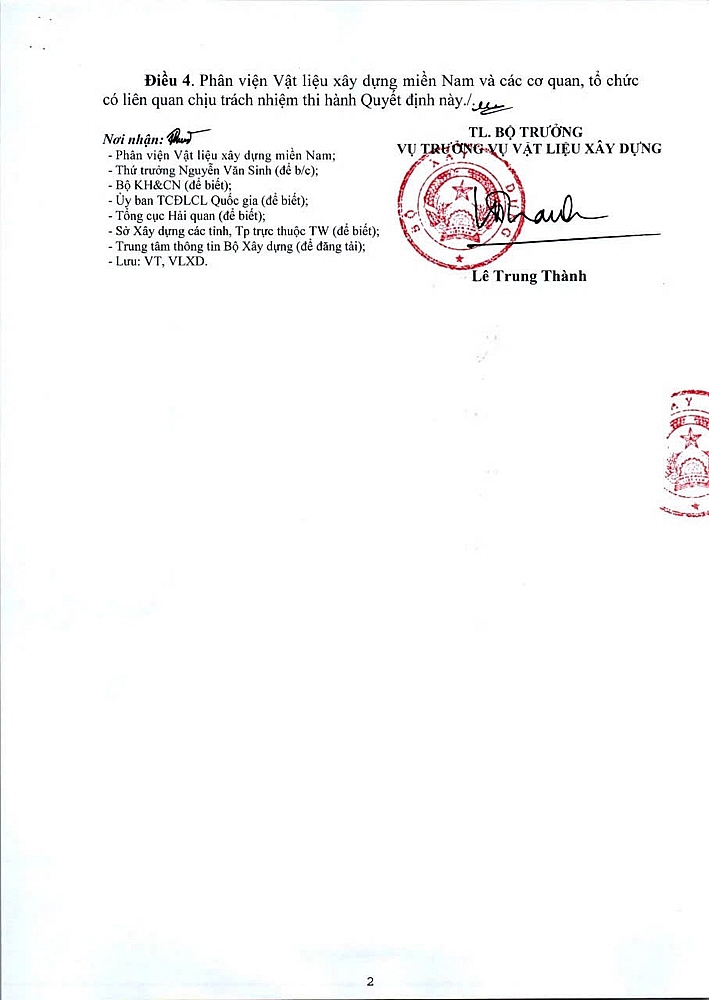 Ph&acirc;n viện Vật liệu x&acirc;y dựng miền Nam được Bộ X&acirc;y dựng chỉ định đ&aacute;nh gi&aacute; sự ph&ugrave; hợp theo Th&ocirc;ng tư số 10/2024/TT-BXD