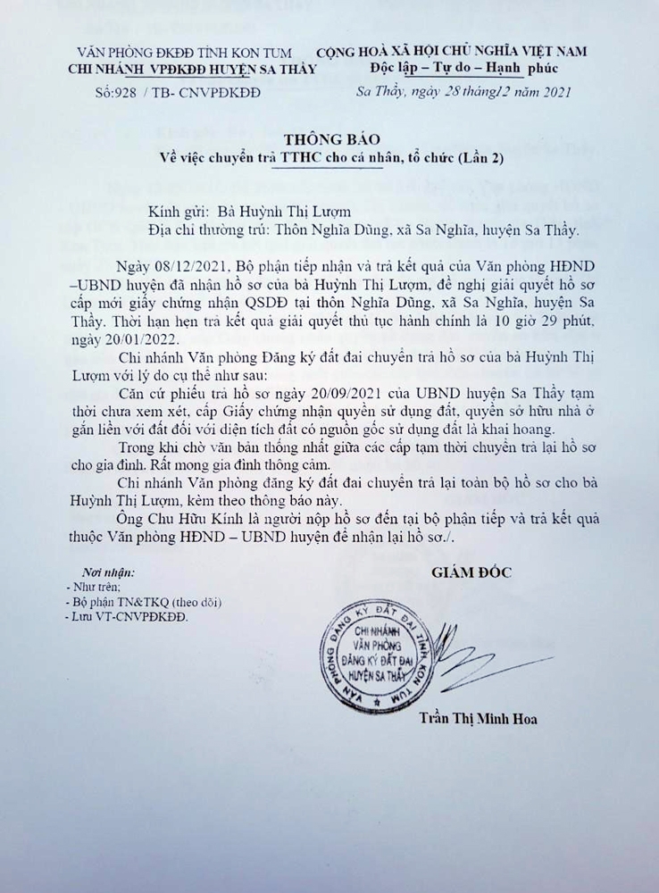 sa thay kon tum tra ho so khong cap so hong cho nhieu nguoi dan lanh dao huyen noi gi