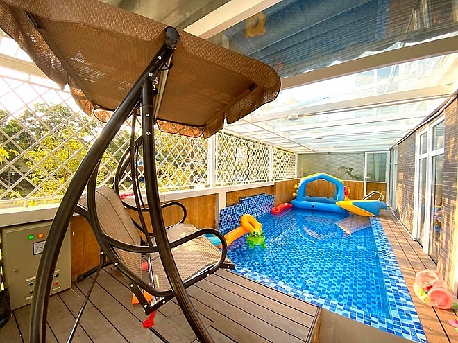 vuon cay trong biet thu 200 m2 cua trinh kim chi