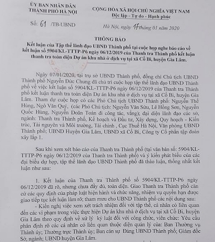 gia lam ha noi chua thuc hien huy dong von tai du an khu nha o dich vu xa co bi