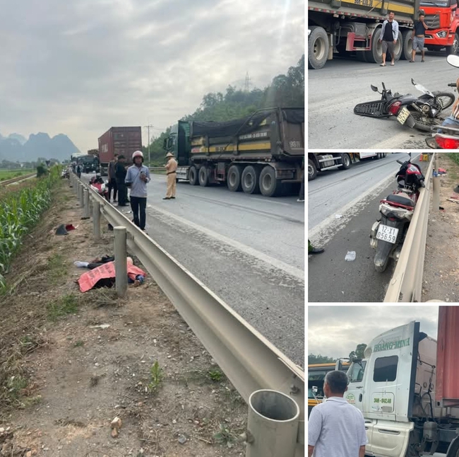 Xe đầu k&eacute;o va chạm li&ecirc;n ho&agrave;n 3 m&ocirc; t&ocirc; tr&ecirc;n QL1A khiến 2 người thương vong- Ảnh 1.