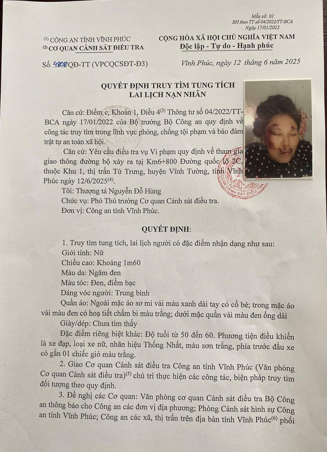 Tìm người thân nữ nạn nhân tử vong sau tai nạn trên quốc lộ 2C qua Vĩnh Phúc- Ảnh 2. Tìm người thân nữ nạn nhân tử vong sau tai nạn trên quốc lộ 2C qua Vĩnh Phúc- Ảnh 2.