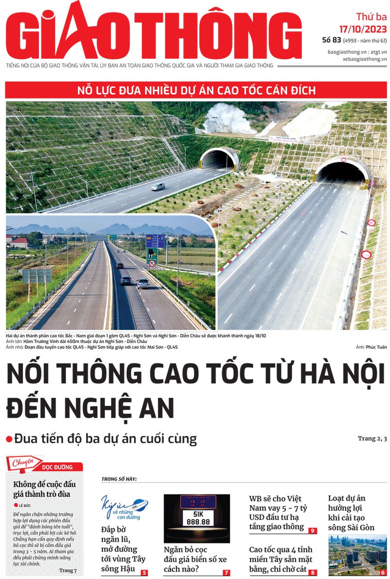 Trang nhất B&aacute;o Giao th&ocirc;ng số 83 ra ng&agrave;y 17/10/2023.