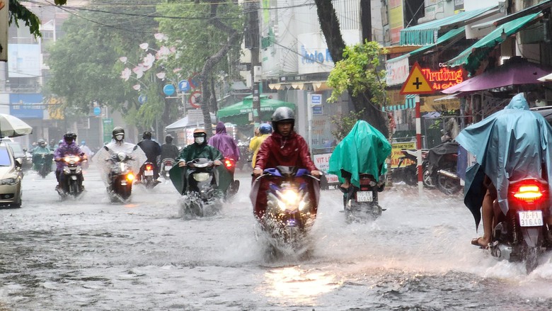 Mưa như tr&uacute;t, đường phố Quảng Ng&atilde;i ngập trong biển nước - Ảnh 2.