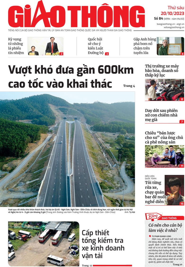 Trang nhất B&aacute;o Giao th&ocirc;ng số 84 ra ng&agrave;y 20/10/2023.