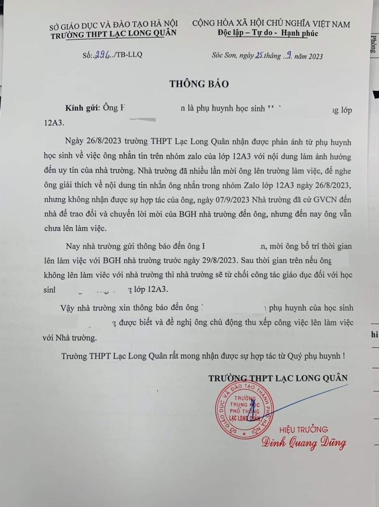 Việc đ&igrave;nh chỉ học học sinh v&igrave; phụ huynh "x&uacute;c phạm" nh&agrave; trường: Sở GD&ĐT H&agrave; Nội n&oacute;i g&igrave;?   - Ảnh 1.