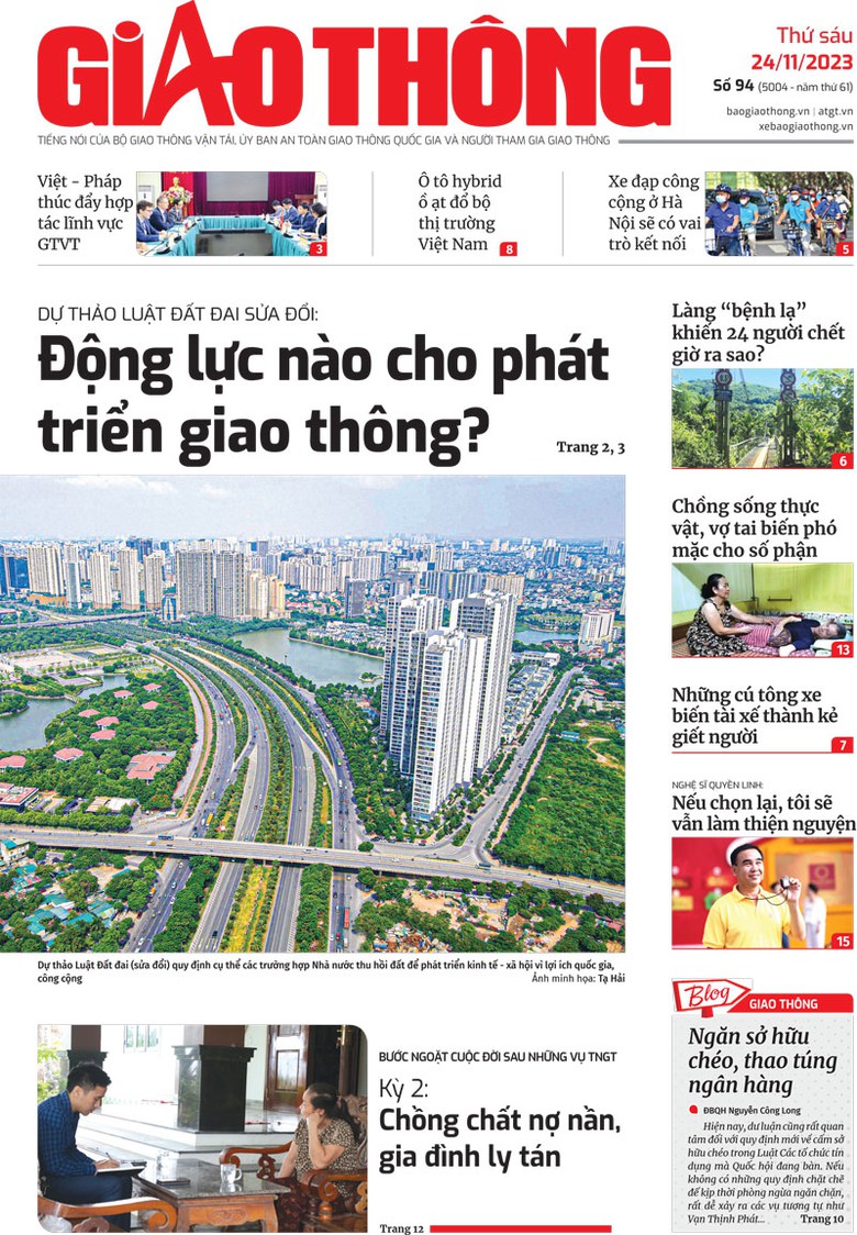 Trang nhất Báo Giao thông số 94 ra ngày 24/11/2023. Trang nhất Báo Giao thông số 94 ra ngày 24/11/2023.
