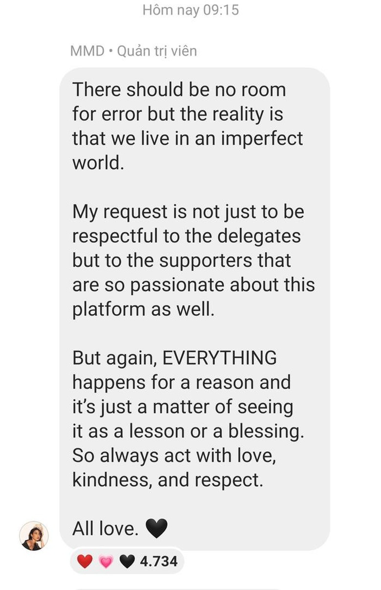 Michelle Dee l&ecirc;n tiếng trong tin nhắn với fan tr&ecirc;n Instagram.