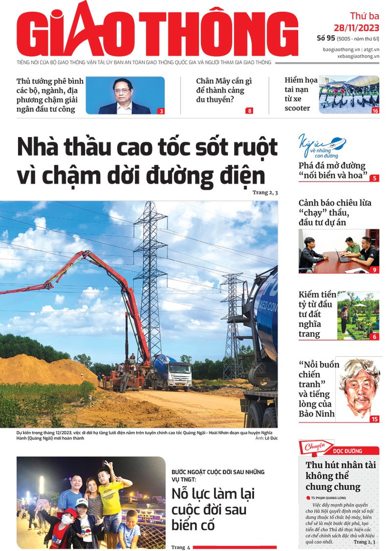 Trang nhất B&aacute;o Giao th&ocirc;ng số 95 ra ng&agrave;y 28/11/2023.