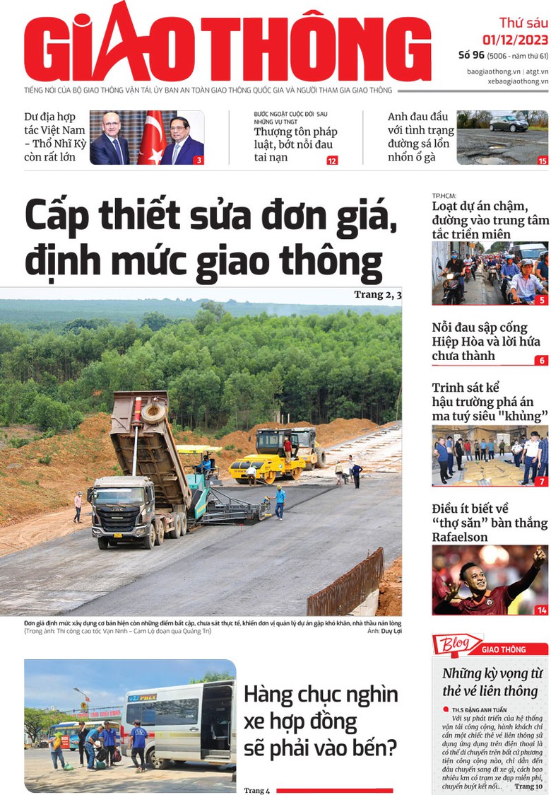 Trang nhất B&aacute;o Giao th&ocirc;ng số 96 ra ng&agrave;y 1/12/2023.