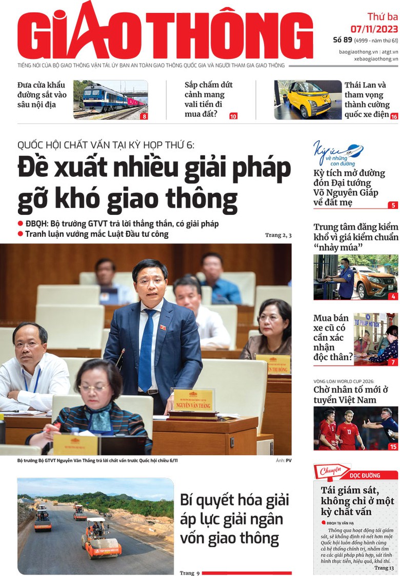 Trang nhất B&aacute;o Giao th&ocirc;ng số 89 ra ng&agrave;y 7/11/2023.