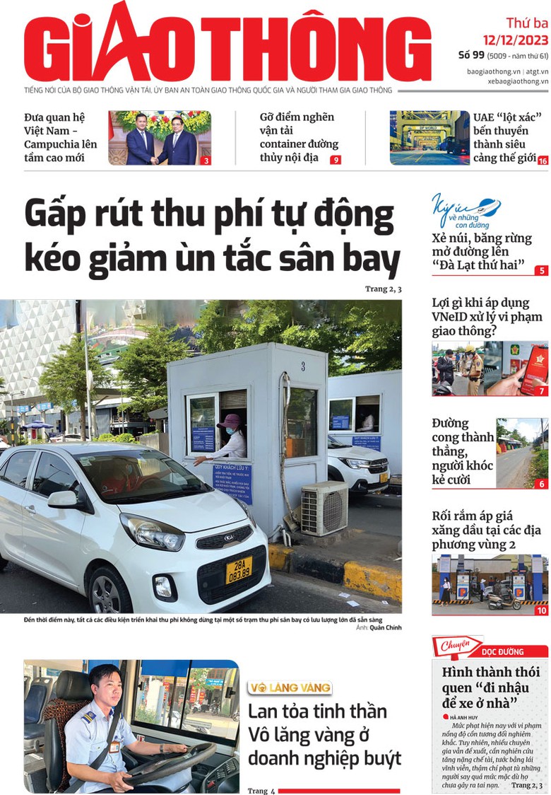 Trang nhất B&aacute;o Giao th&ocirc;ng số 99 ra ng&agrave;y 12/12/2023.