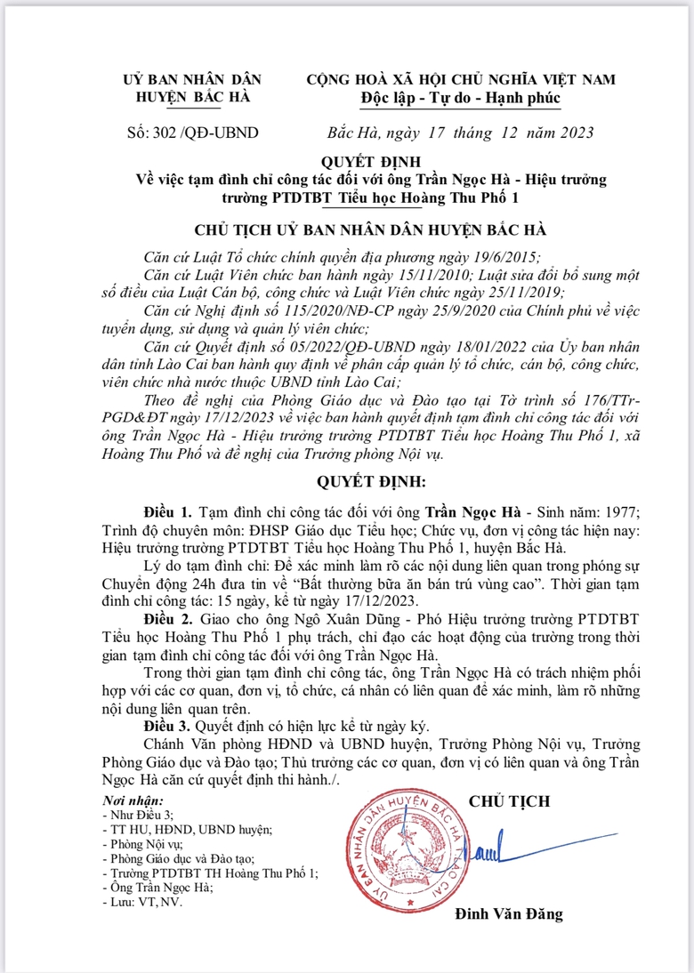 Tạm đ&igrave;nh chỉ c&ocirc;ng t&aacute;c Hiệu trưởng vụ bất thường bữa ăn b&aacute;n tr&uacute; v&ugrave;ng cao ở L&agrave;o Cai - Ảnh 1.