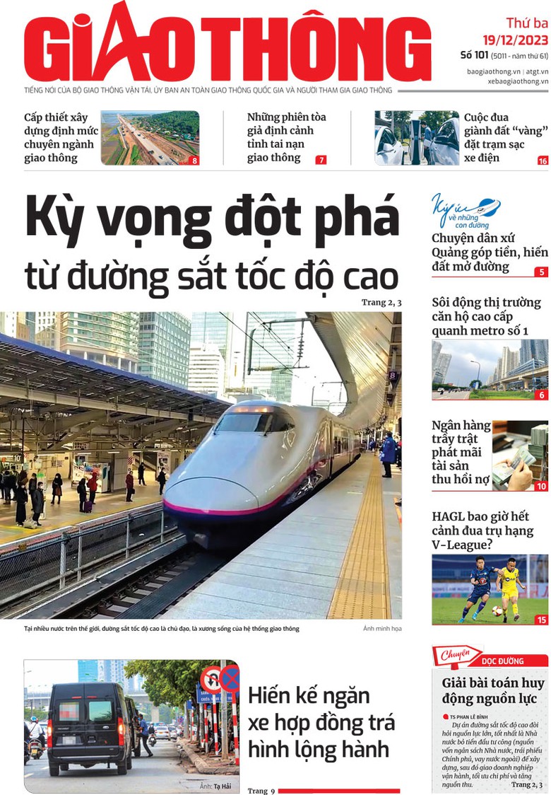 Trang nhất B&aacute;o Giao th&ocirc;ng số 101 ra ng&agrave;y 19/12/2023.