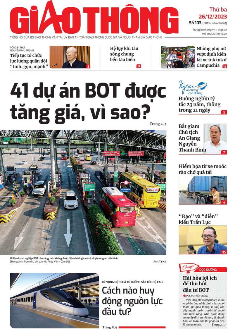 Trang nhất B&aacute;o Giao th&ocirc;ng số 103 ra ng&agrave;y 26/12/2023.