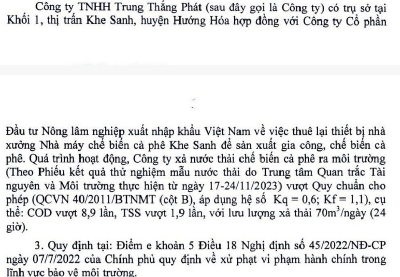 Vi phạm xả nước thải ra m&ocirc;i trường, doanh nghiệp ở Quảng Trị bị phạt 288 triệu - Ảnh 1.