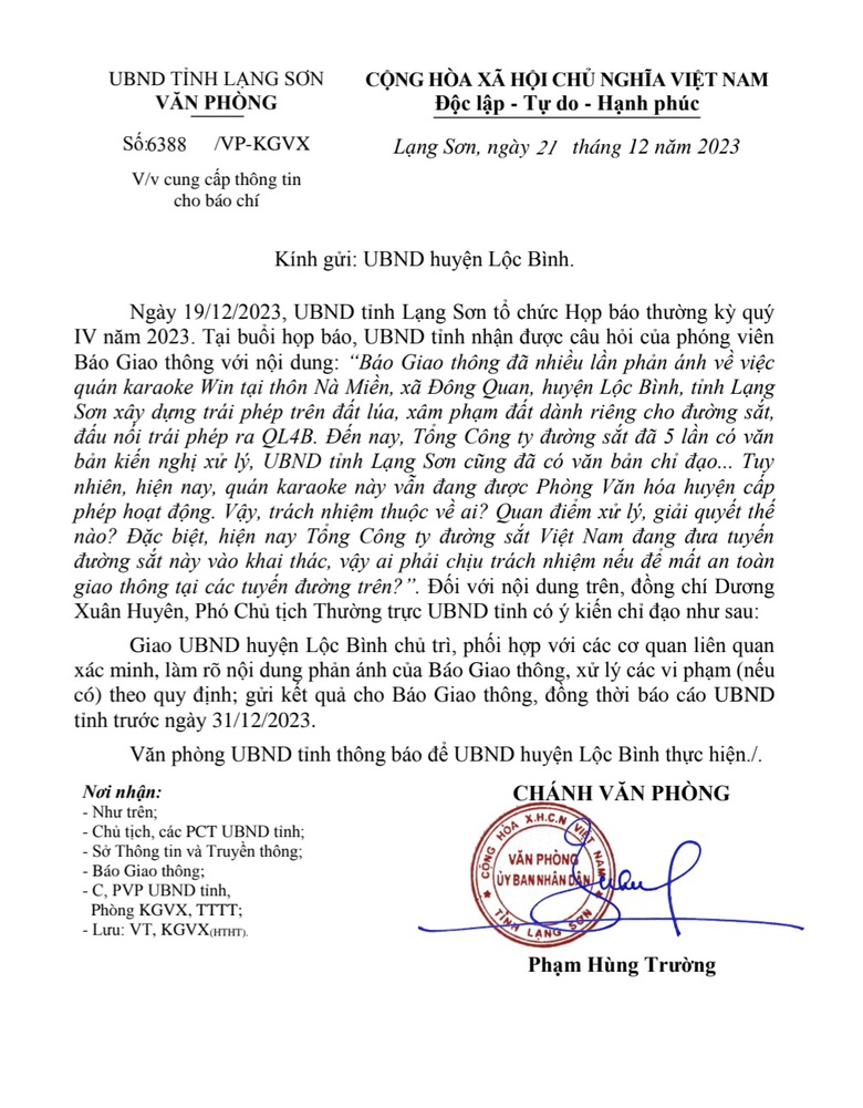 UBND tỉnh Lạng Sơn y&ecirc;u cầu b&aacute;o c&aacute;o vụ qu&aacute;n karaoke tr&aacute;i ph&eacute;p, đầu nối QL4B trước 31/12 - Ảnh 4.