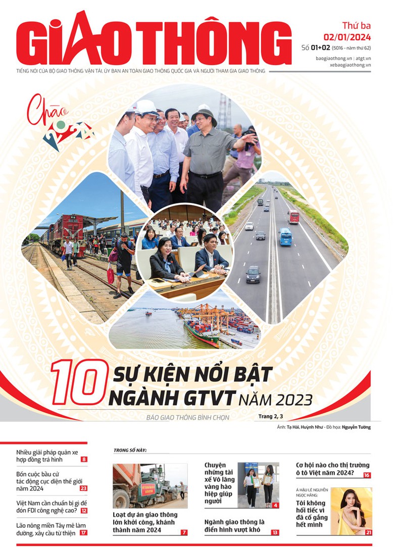 Trang nhất B&aacute;o Giao th&ocirc;ng số 1+2 ra ng&agrave;y 2/1/2024.