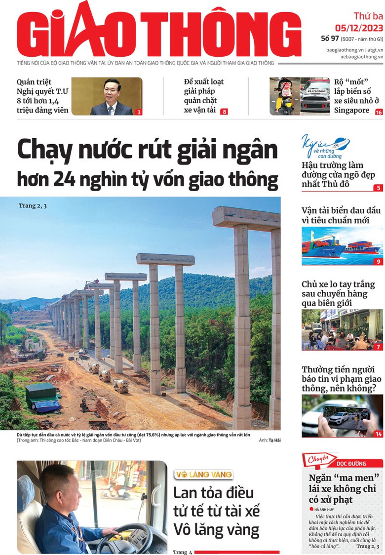 Trang nhất B&aacute;o Giao th&ocirc;ng số 97 ra ng&agrave;y 5/12/2023.
