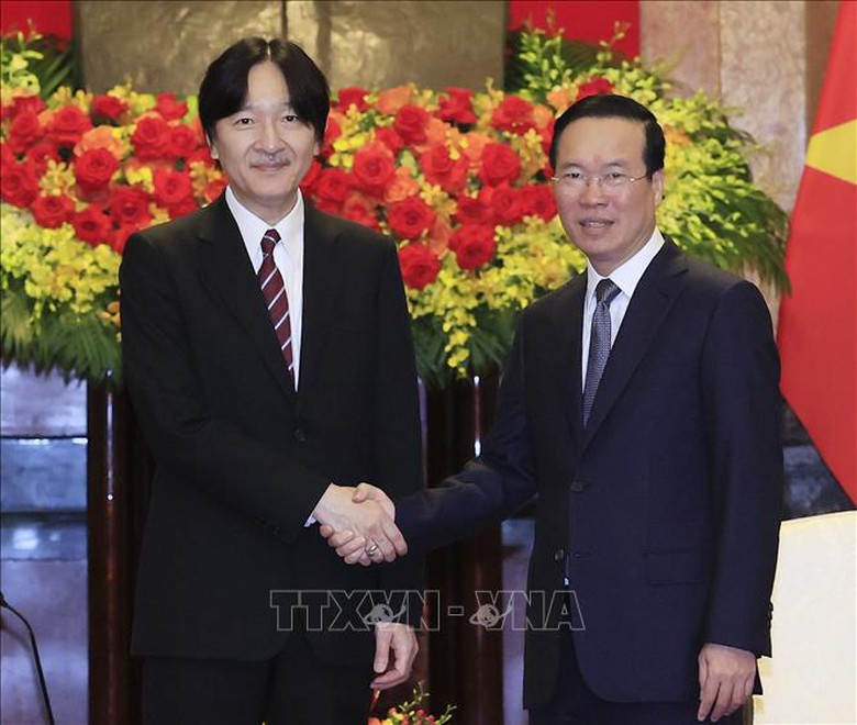 Chủ tịch nước V&otilde; Văn Thưởng v&agrave; Phu nh&acirc;n tiếp Ho&agrave;ng Th&aacute;i tử Nhật Bản Akishino v&agrave; C&ocirc;ng nương - Ảnh 1.