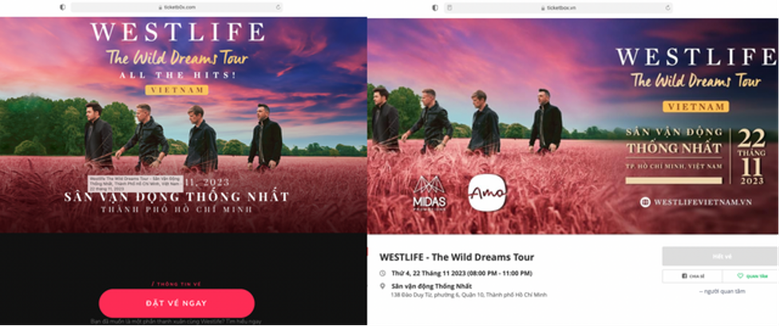 Website bán vé concert Westlife bị giả mạo: Cục An toàn thông tin vào cuộc - Ảnh 1. Website bán vé concert Westlife bị giả mạo: Cục An toàn thông tin vào cuộc - Ảnh 1.