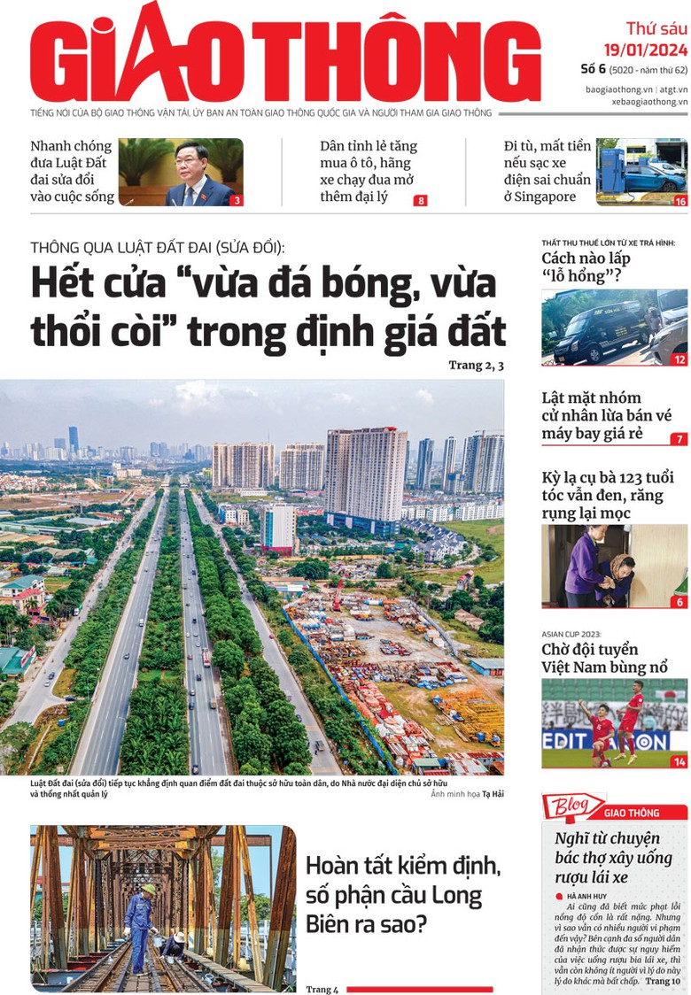 Trang nhất B&aacute;o Giao th&ocirc;ng số 6 ra ng&agrave;y 19/1/2024.