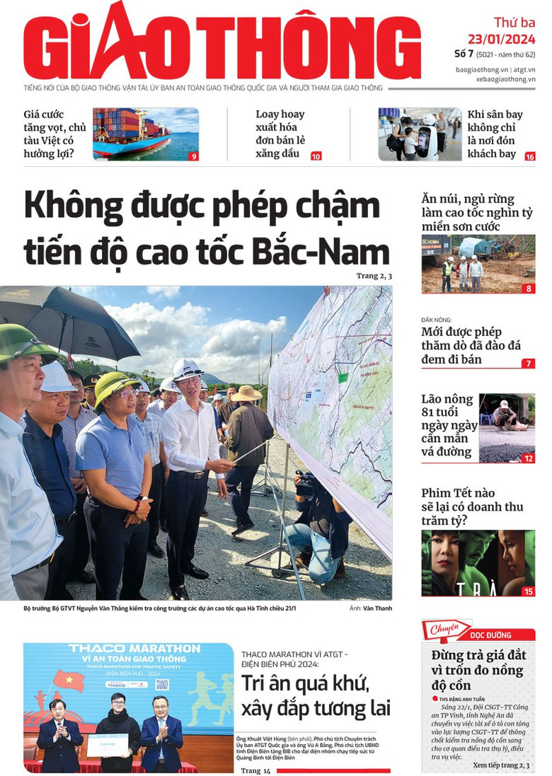 Trang nhất B&aacute;o Giao th&ocirc;ng số 7 ra ng&agrave;y 23/1/2024.