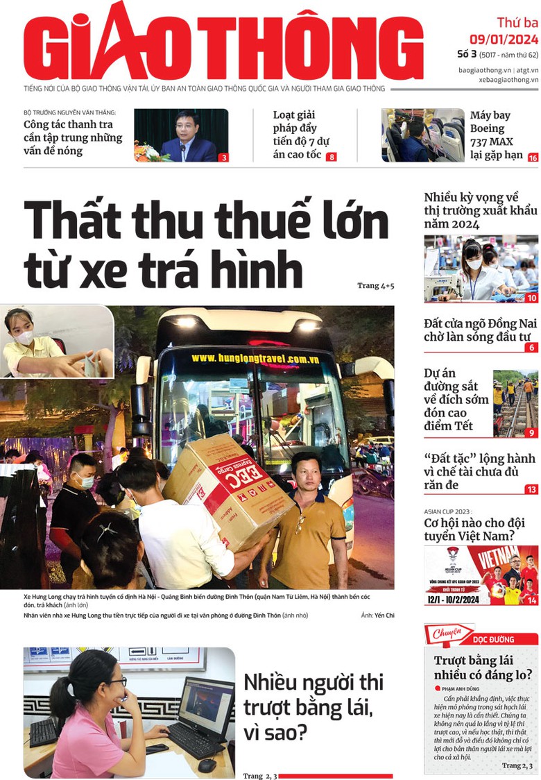 Trang nhất B&aacute;o Giao th&ocirc;ng số 3 ra ng&agrave;y 9/1/2024.