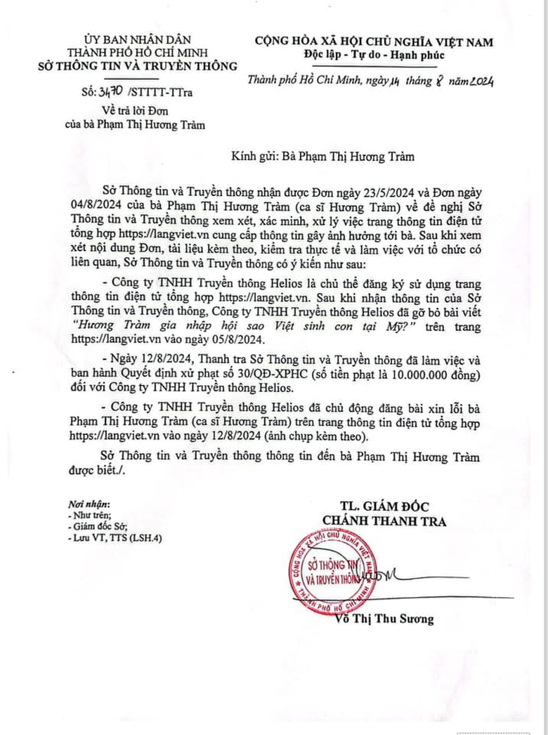 Đ&atilde; c&oacute; kết luận ch&iacute;nh thức vụ Hương Tr&agrave;m tố c&aacute;o người tung tin đồn sang Mỹ sinh con- Ảnh 1.