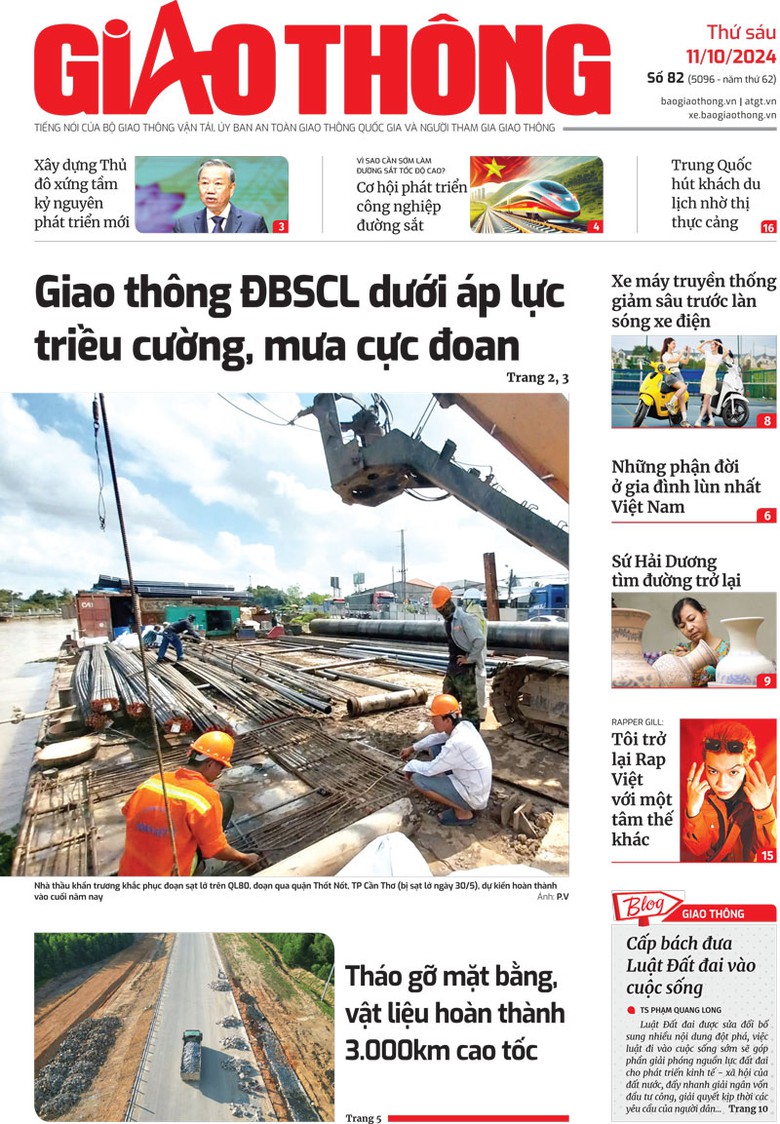 Trang nhất B&aacute;o Giao th&ocirc;ng số 82 ra ng&agrave;y 11/10/2024.