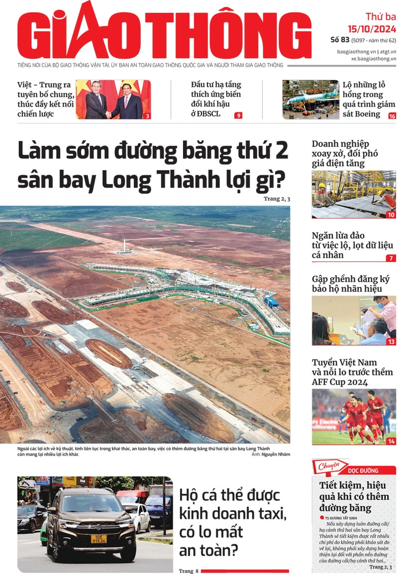 Trang nhất B&aacute;o Giao th&ocirc;ng số 83 ra ng&agrave;y 15/10/2024.