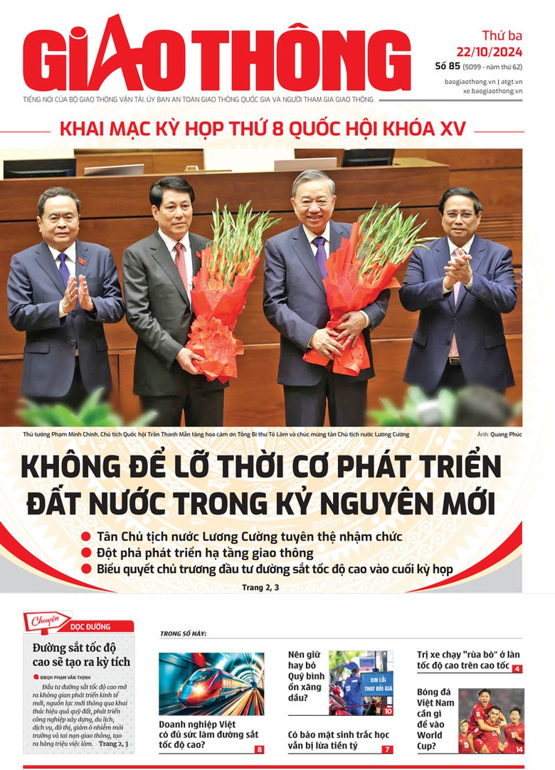 Trang nhất B&aacute;o Giao th&ocirc;ng số 85 ra ng&agrave;y 22/10/2024.