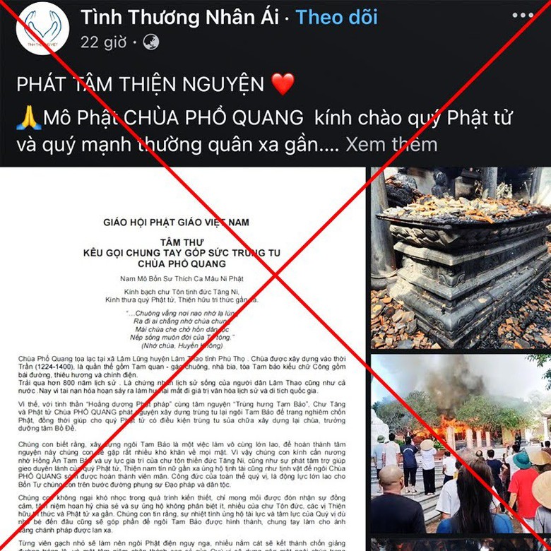 Giả mạo k&ecirc;u gọi quy&ecirc;n g&oacute;p, ủng hộ ch&ugrave;a Phổ Quang bị ch&aacute;y- Ảnh 1.