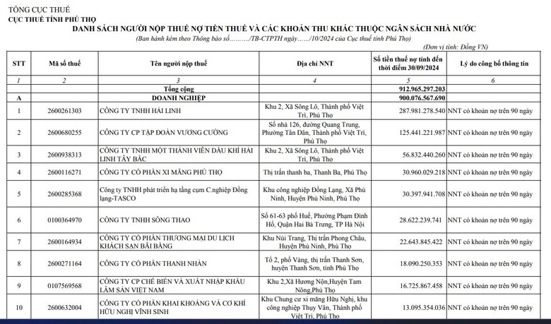 Xăng dầu Hải Linh đứng đầu danh s&aacute;ch nợ thuế của tỉnh Ph&uacute; Thọ- Ảnh 2.