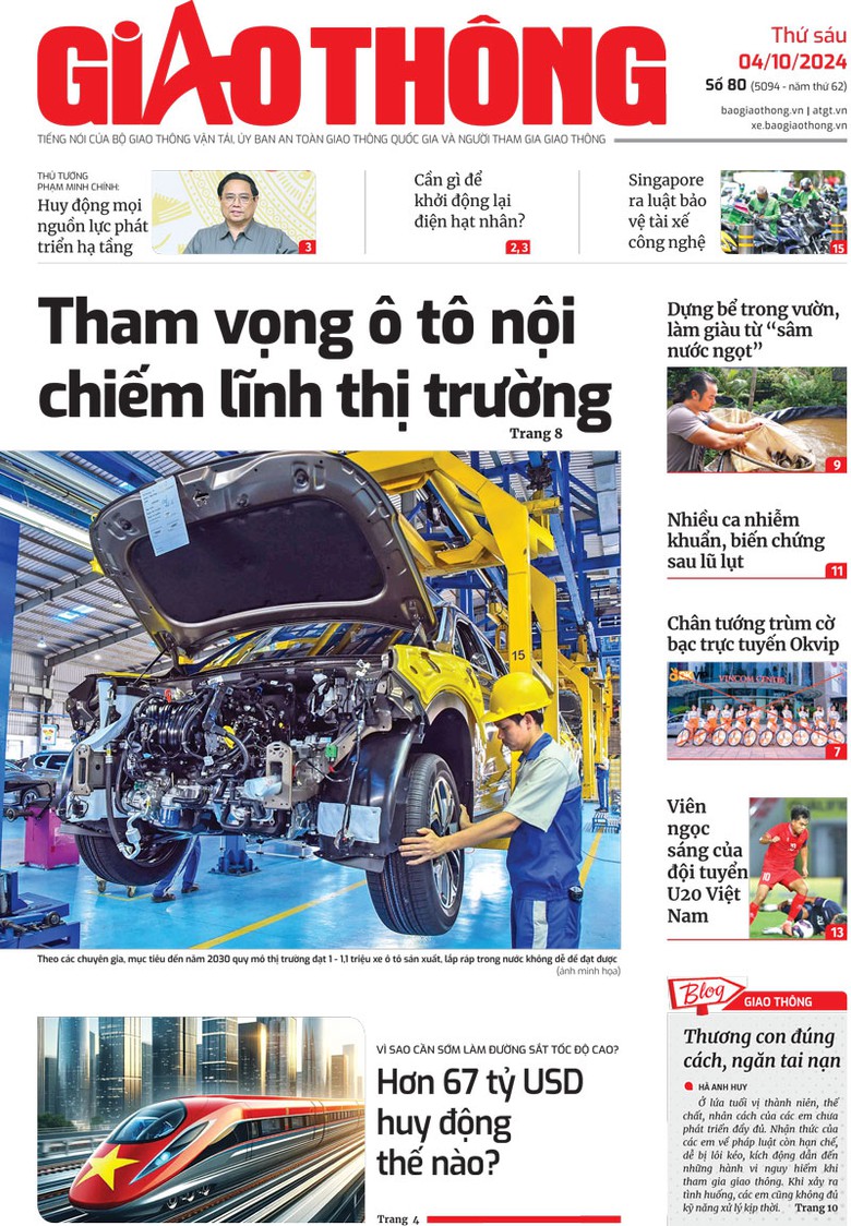 Trang nhất B&aacute;o Giao th&ocirc;ng số 80 ra ng&agrave;y 4/10/2024.
