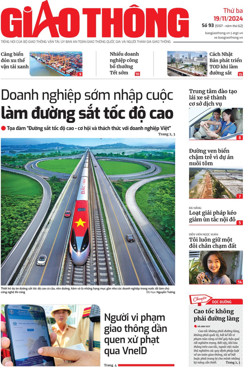 Trang nhất B&aacute;o Giao th&ocirc;ng số 93 ra ng&agrave;y 19/11/2024.