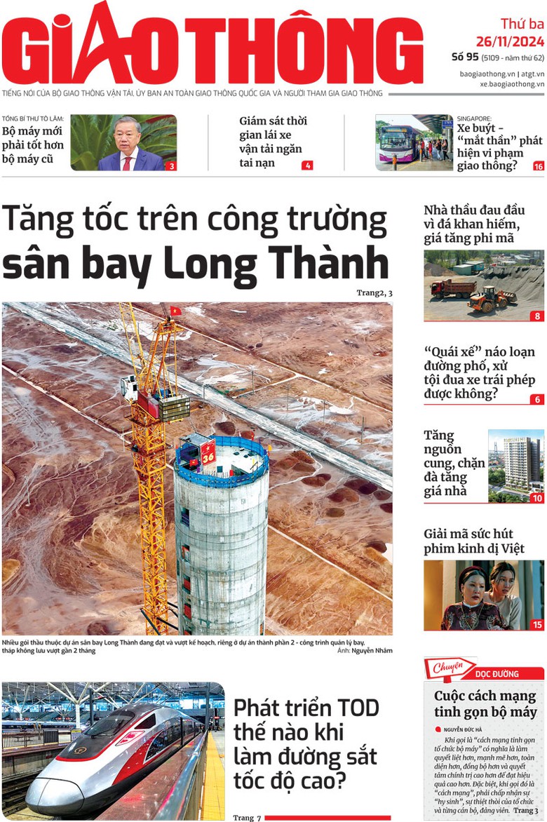Trang nhất B&aacute;o Giao th&ocirc;ng số 95 ra ng&agrave;y 26/11/2024.
