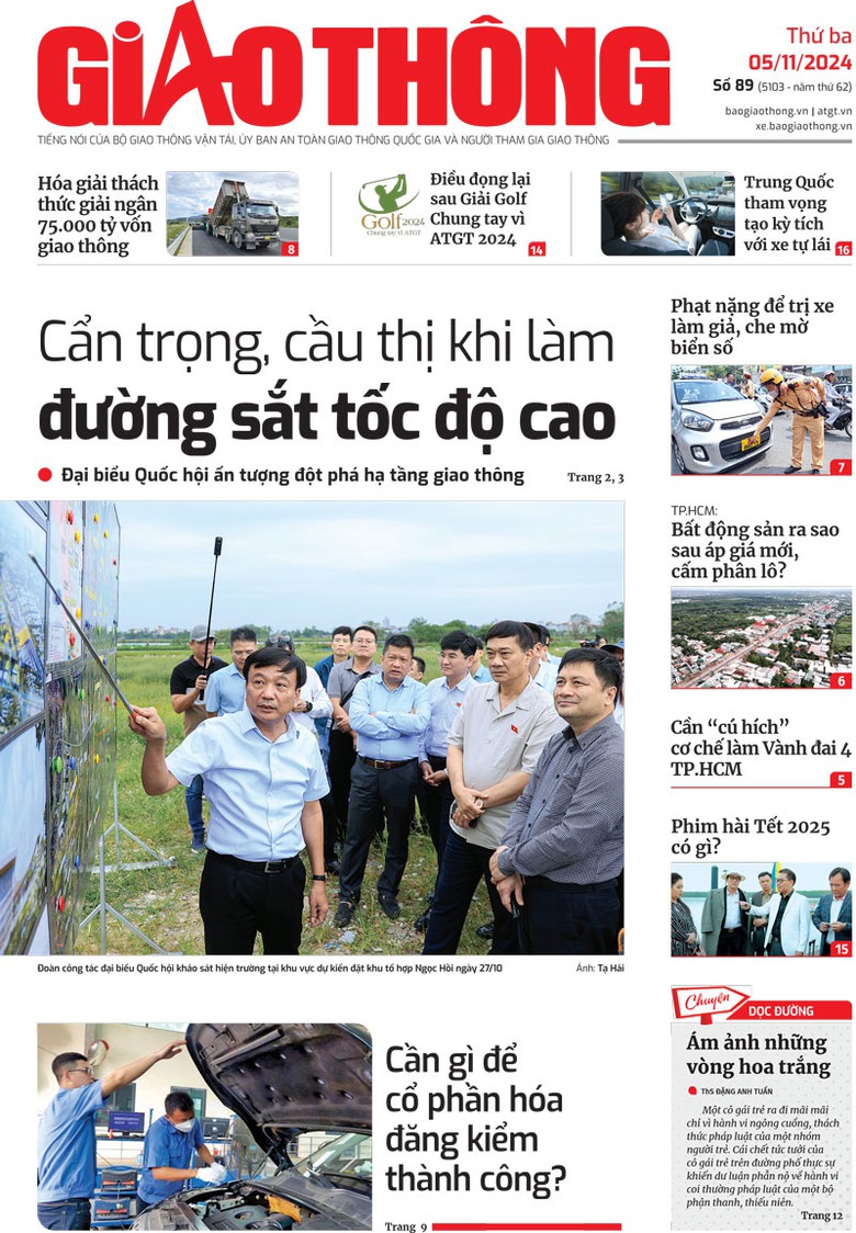 Trang nhất B&aacute;o Giao th&ocirc;ng số 89 ra ng&agrave;y 5/11/2024.