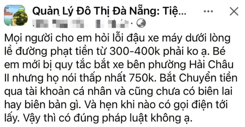 C&aacute;n bộ quy tắc đ&ocirc; thị ở Đ&agrave; Nẵng nhận tiền nộp phạt của d&acirc;n qua t&agrave;i khoản c&aacute; nh&acirc;n- Ảnh 1.