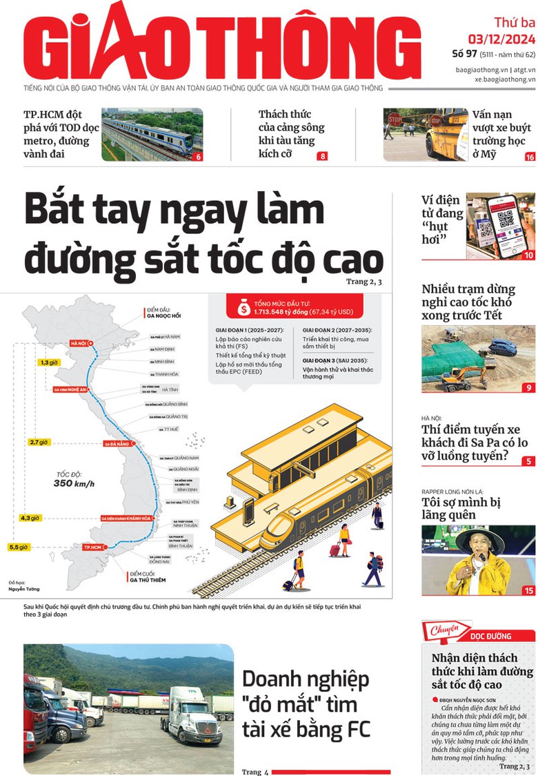 Trang nhất Báo Giao thông số 97 ra ngày 3/12/2024. Trang nhất Báo Giao thông số 97 ra ngày 3/12/2024.