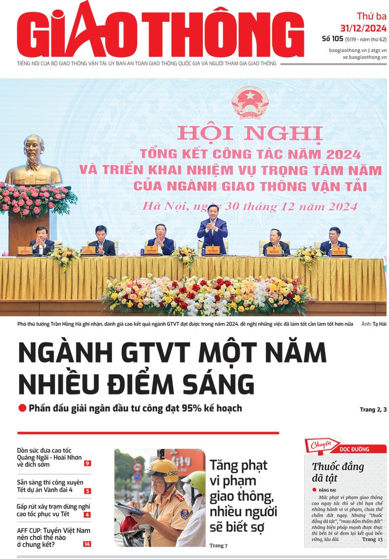 Trang nhất Báo Giao thông số 105 ra ngày 31/12/2024. Trang nhất Báo Giao thông số 105 ra ngày 31/12/2024.