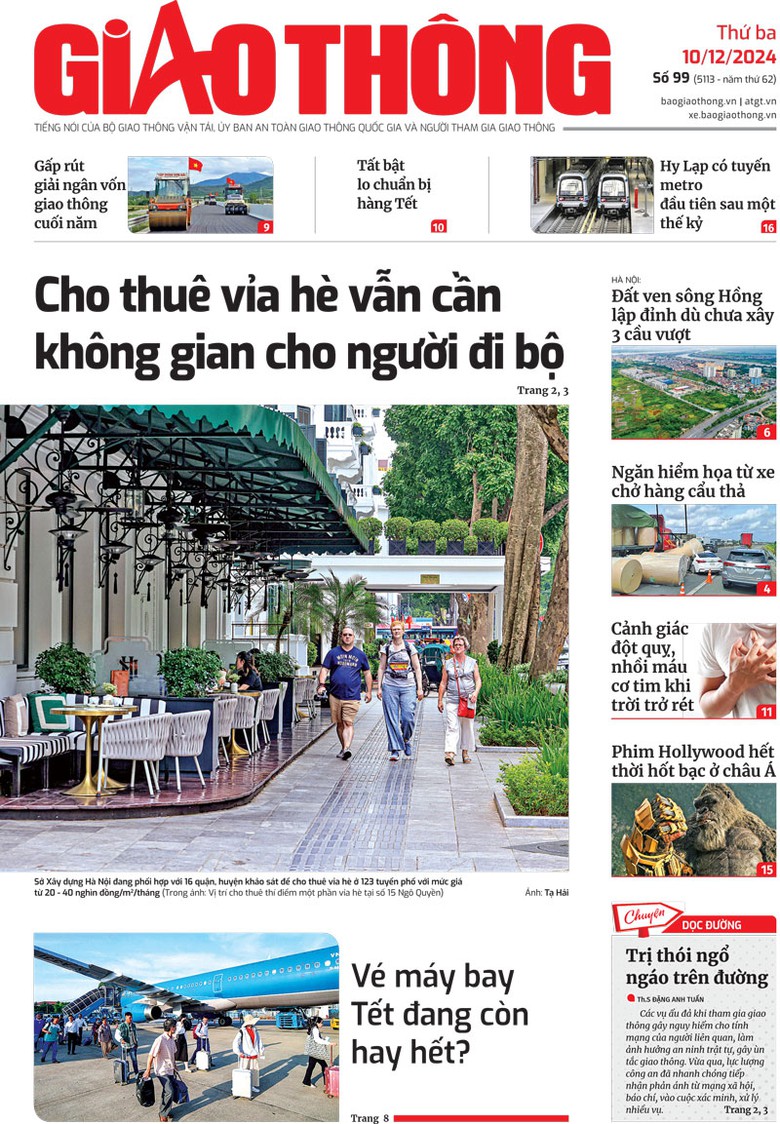 Trang nhất Báo Giao thông số 99 ra ngày 10/12/2024. Trang nhất Báo Giao thông số 99 ra ngày 10/12/2024.