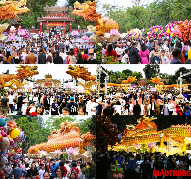 Ngh&igrave;n người du xu&acirc;n, check-in c&ugrave;ng linh vật &ldquo;song long&rdquo; khổng lồ ở Huế- Ảnh 4.