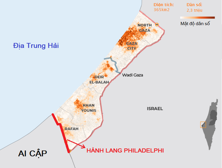 H&agrave;nh lang Philadelphi l&agrave; bi&ecirc;n giới giữa Dải Gaza v&agrave; Ai Cập, nơi Israel kh&ocirc;ng c&oacute; quyền kiểm so&aacute;t.