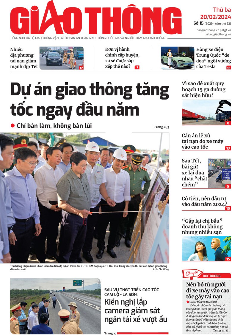 Trang nhất B&aacute;o Giao th&ocirc;ng số 15 ra ng&agrave;y 20/2/2024.