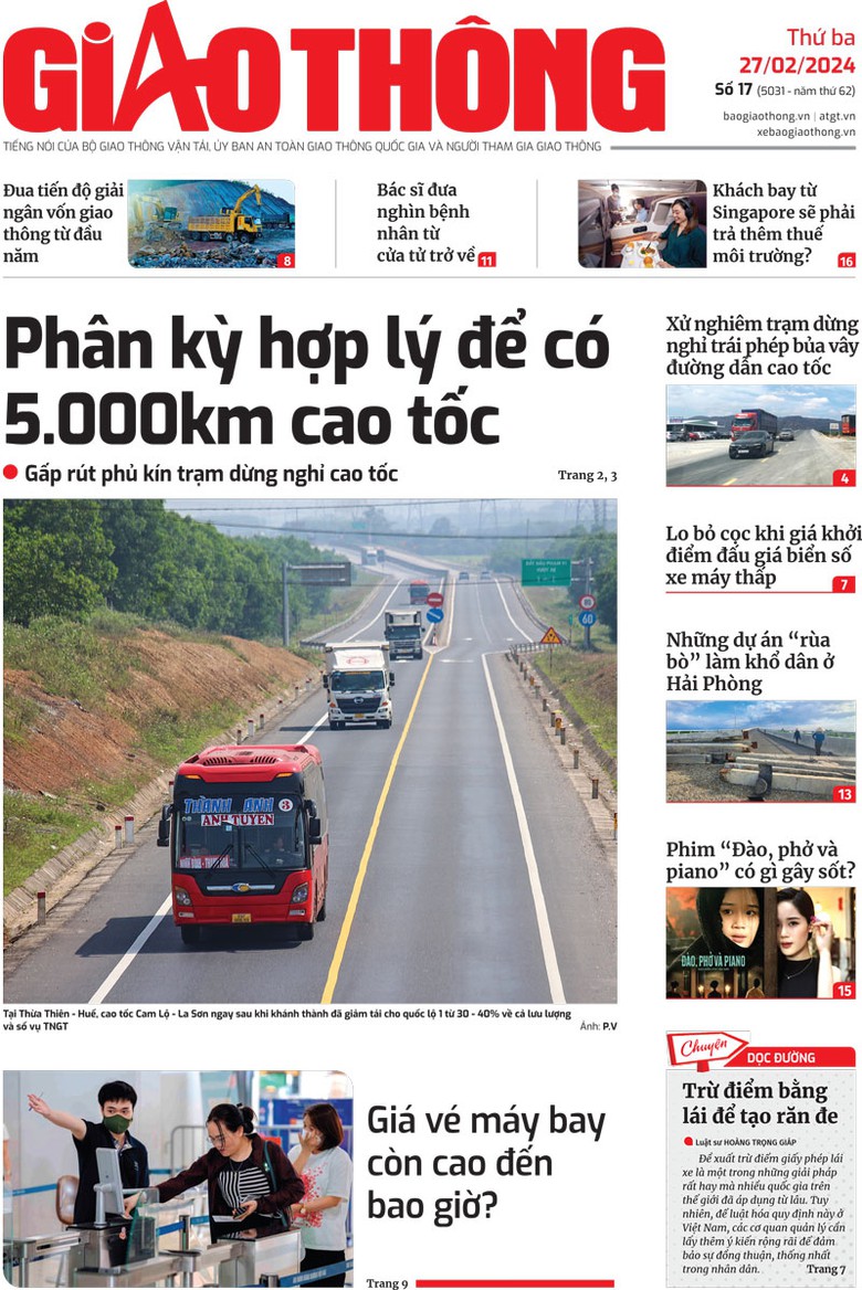 Trang nhất B&aacute;o Giao th&ocirc;ng số 17 ra ng&agrave;y 27/2/2024.