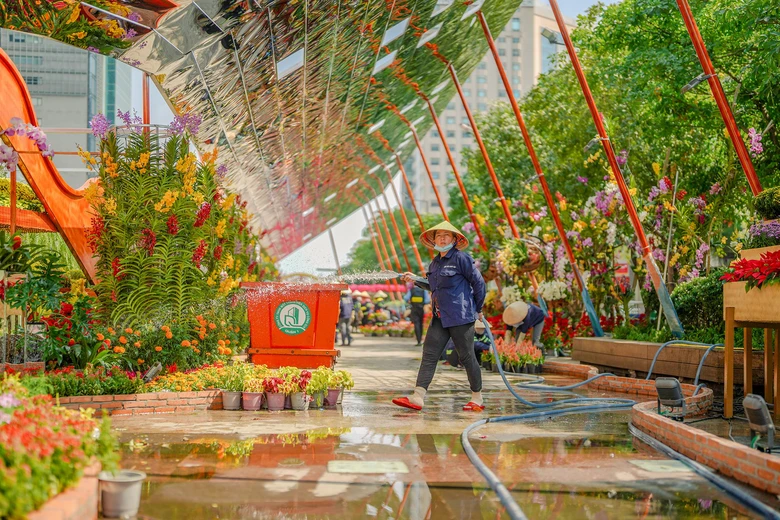 Đường hoa Nguyễn Huệ đẹp rực rỡ trước giờ đ&oacute;n kh&aacute;ch du xu&acirc;n- Ảnh 8.