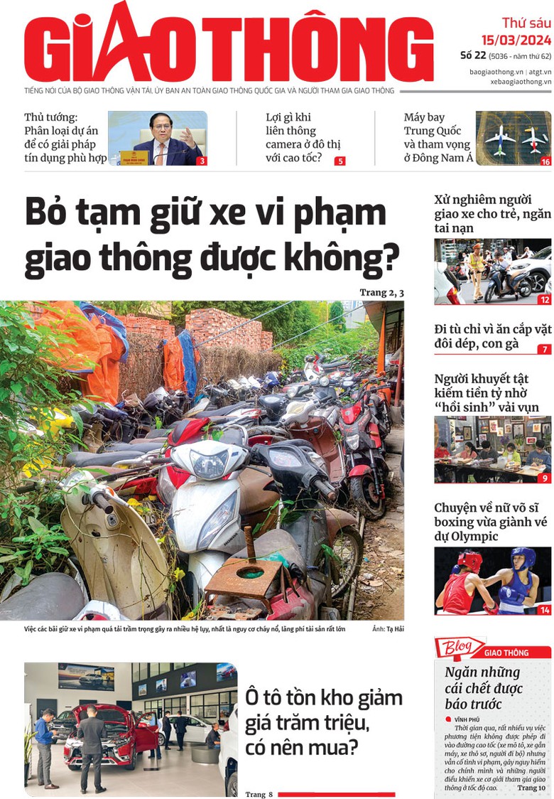 Trang nhất B&aacute;o Giao th&ocirc;ng số 22 ra ng&agrave;y 15/3/2024.
