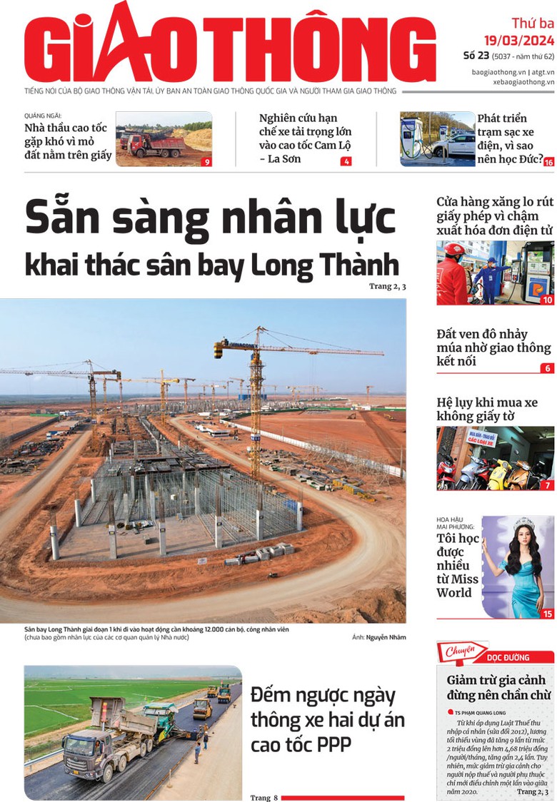 Trang nhất B&aacute;o Giao th&ocirc;ng số 23 ra ng&agrave;y 19/3/2024.