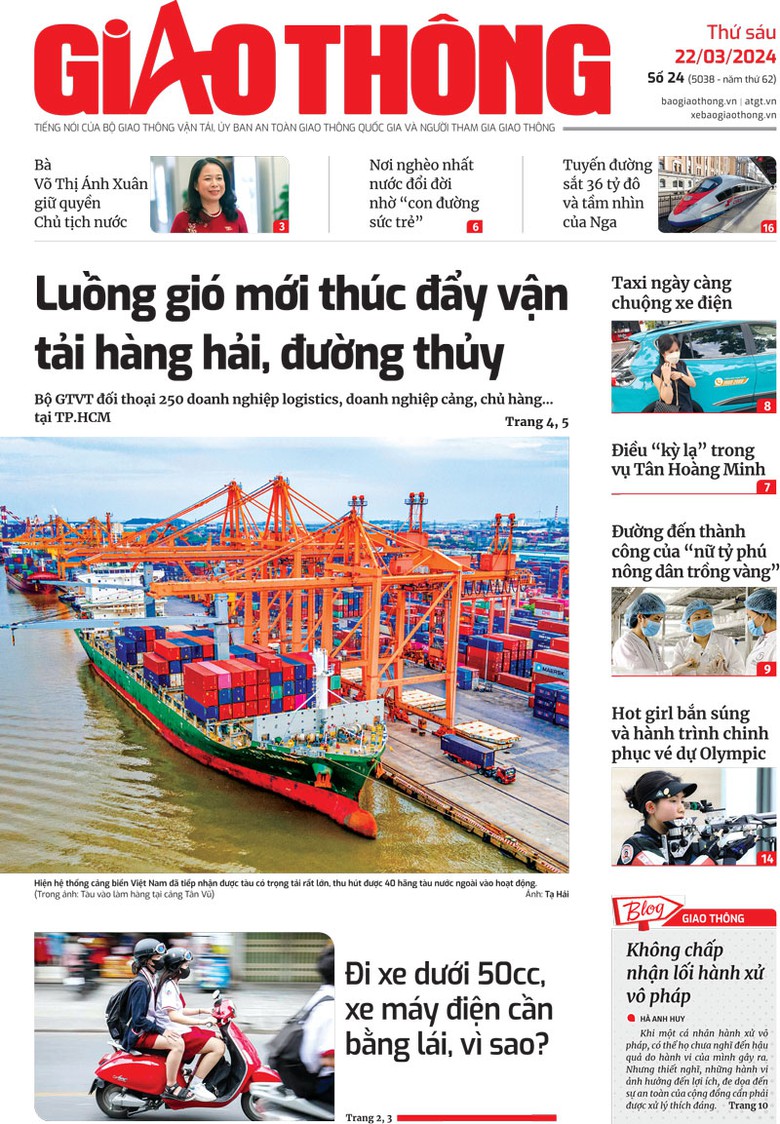 Trang nhất B&aacute;o Giao th&ocirc;ng số 24 ra ng&agrave;y 22/3/2024.